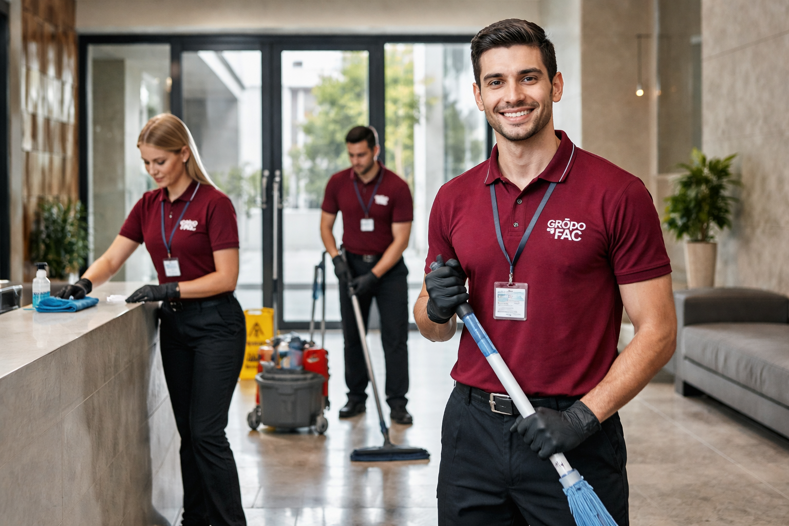Equipo de Grupo FAC trabajando en la limpieza de un edificio